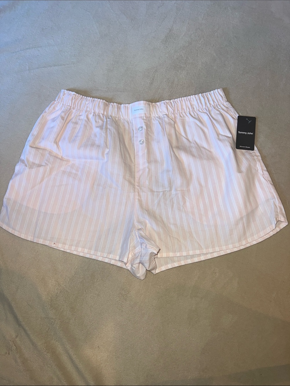 Tommy John Pink and White Striped Woven Boxer Short Sleep Shorts